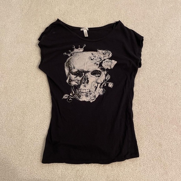 Y2k cyber mallgoth black skull tee - Picture 1 of 4